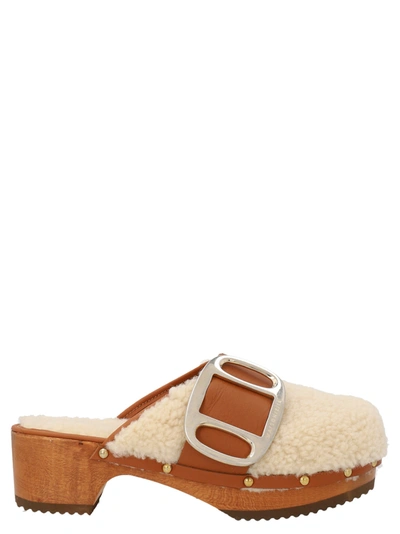 Jejia Jodie Sheepskin Leather Clogs In Cream