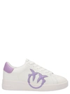 Pinko Love Birds Leather Sneakers In White,purple