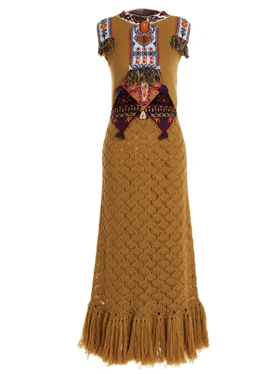 Etro Camille Cutout Fringed Intarsia Wool Maxi Dress In Yellow