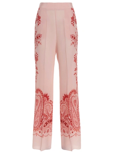 Etro Floral High-rise Silk Palazzo Trousers In Pink