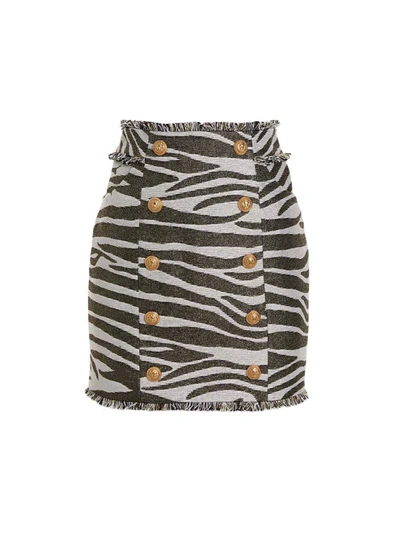 Balmain High Waist Zebra Lurex Mini Skirt In Multicolor