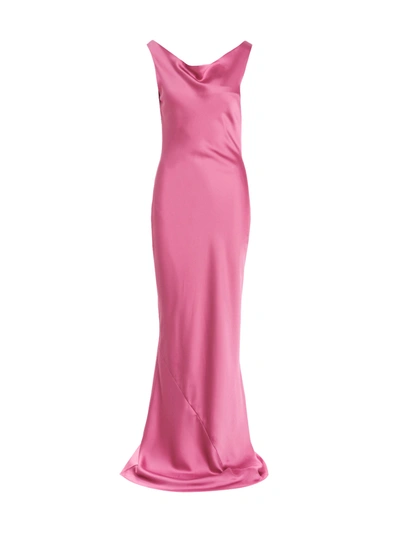 Norma Kamali Maria Draped Satin Gown In Candy Pink