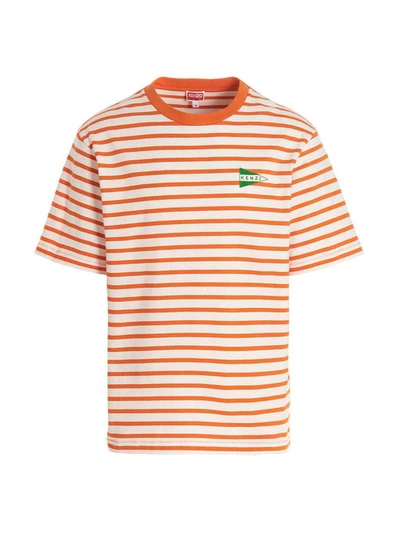 Kenzo Striped Logo-print T-shirt In Orange