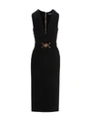Versace Black Midi Dress With Criss-cross Belt And Medusa Buckle In Stretch Viscose Woman