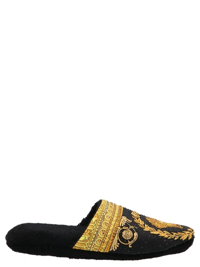 Versace Home Medusa Barocco House Slippers In Black