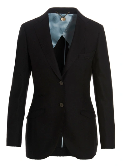 Maurizio Miri Single Breasted Stretch Wool Blazer In Black