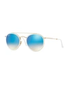 Ray Ban Round Double Bridge Blue Gradient Flash Unisex Sunglasses Rb3647 N0014o 51 In Gold-blue