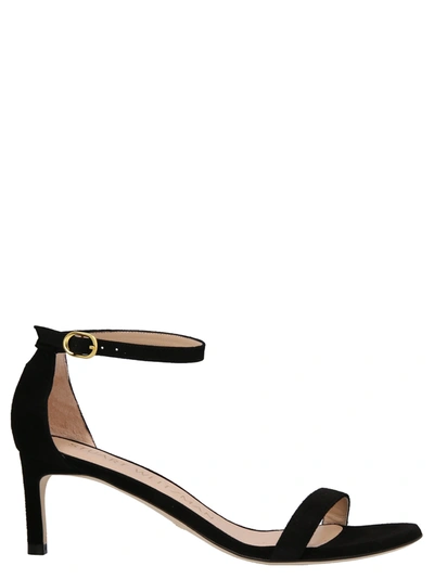 Stuart Weitzman Womens Squarenudist Black Suede Heel Sandal With Ankle Strap