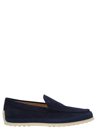 Tod's Round Toe Suede Slippera Loafers In Blue