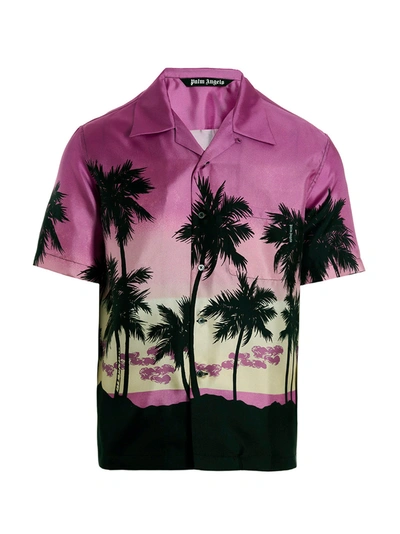 Palm Angels Palm Tree-print Silk Shirt In Purple
