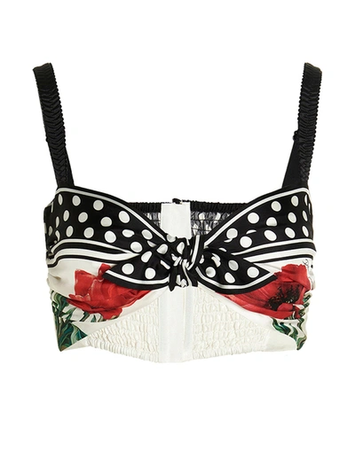 Dolce & Gabbana Printed Tie-front Silk Bralette In Red