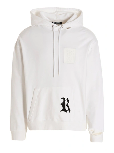 Raf Simons Leather-trimmed Distressed Logo-print Cotton-jersey Hoodie In White