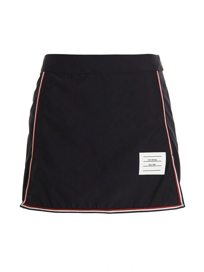 Thom Browne Ripstop Lace Up Pleated Mini Skirt In Blue