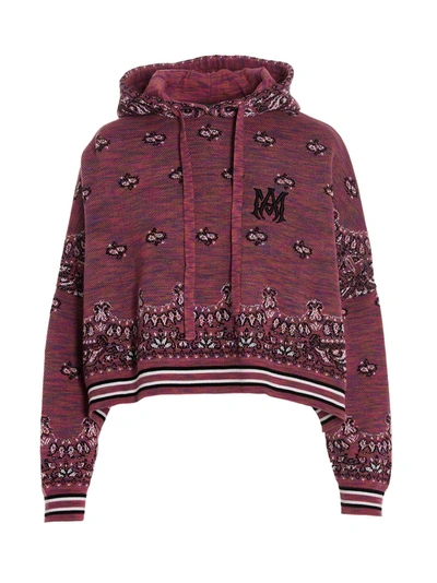 Amiri Cropped Embroidered Space-dyed Cotton-jacquard Hoodie In Fuchsia