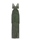 Herve Leger Strappy Tiered Fringe Gown