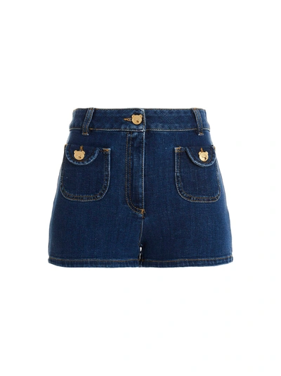 Moschino Bear Button Denim Shorts In Light Blue
