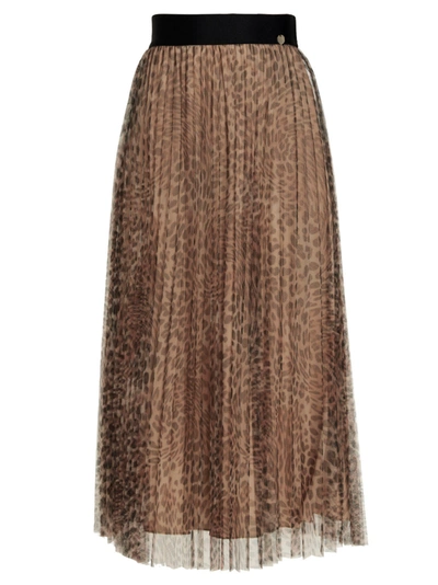 Liu •jo Pleated Animal-print Skirt In Multicolor