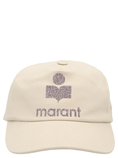 Isabel Marant Tyron Glitter-logo Canvas Baseball Cap In Ecru