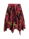 Versace Multicolor Asymmetric Pleated Mini-skirt With Logo Orchid Print In Polyester Woman