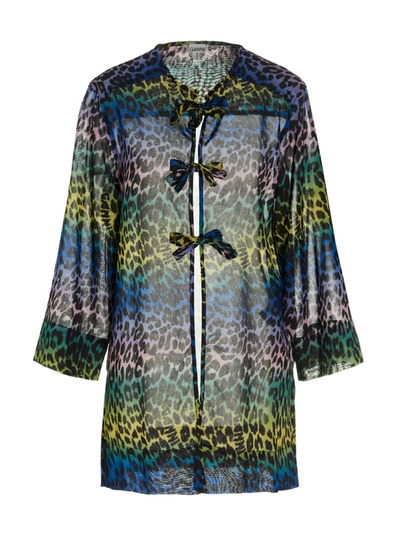 Ganni Leopard-print Cotton Blouse In Multi