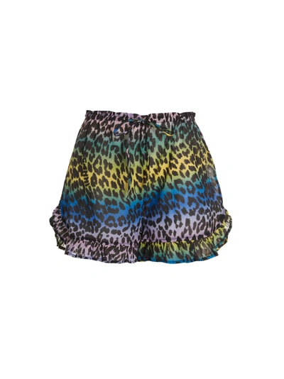 Ganni Animal Print Shorts In Multicolour