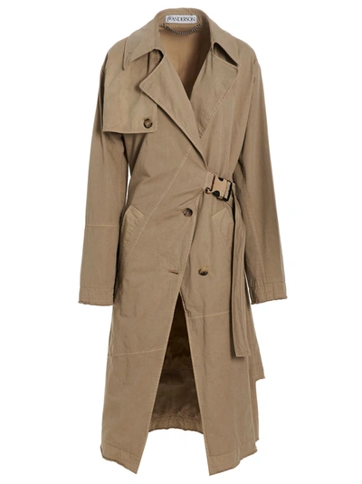 Jw Anderson Twisted-buckle Trench-coat In Neutrals