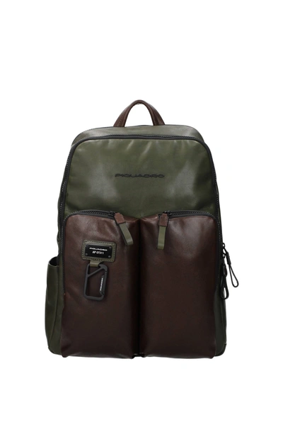 Piquadro Backpack And Bumbags Leather Green Dark Brown