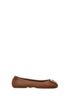 TORY BURCH BALLET FLATS MINNIE LEATHER BROWN TAN