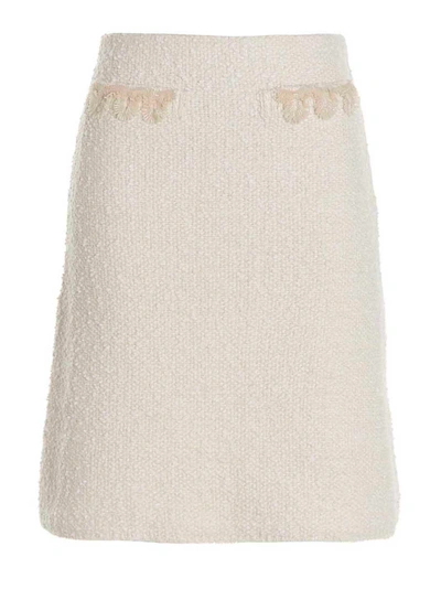 Lanvin Embroidered Pencil Skirt In White
