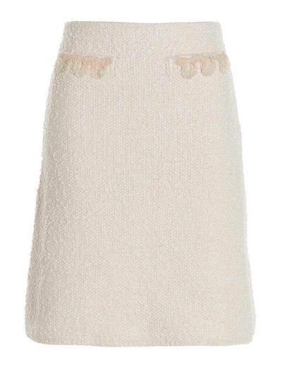 Lanvin Embroidered Pencil Skirt In Beige