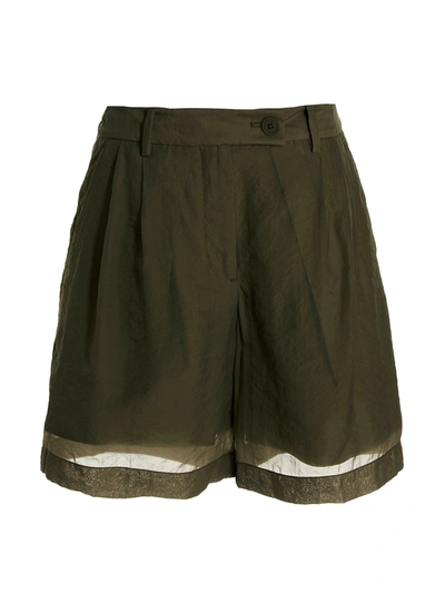Helmut Lang Sheer Pleated Shorts In Green