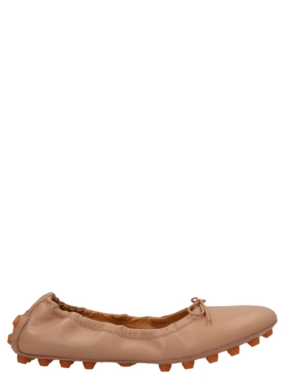 Tod's Bow Leather Ballet Flats In Beis