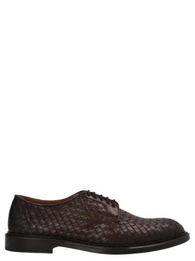 Doucal's Woven Lace-up Leather Derby Shoes In Brown
