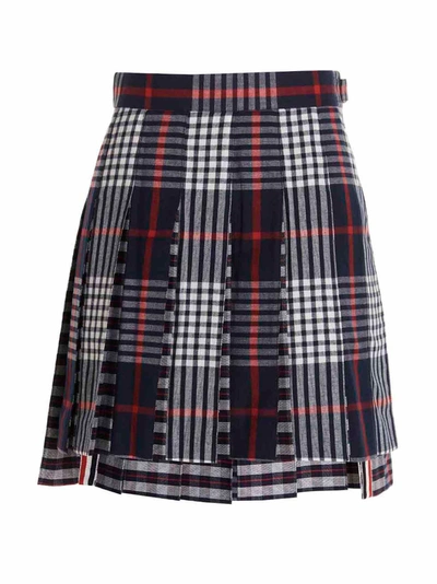 Thom Browne Check Cotton Madras Mini Skirt In Azul