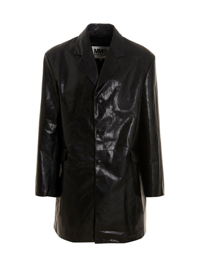 Mm6 Maison Margiela Coated Leather Coat In Black