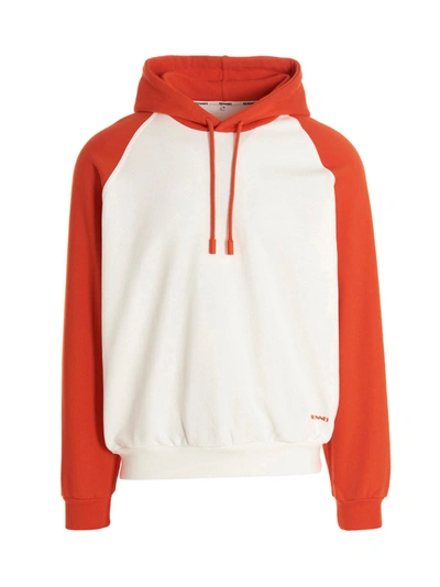Sunnei Colour-block Drawstring Cotton Hoodie In White