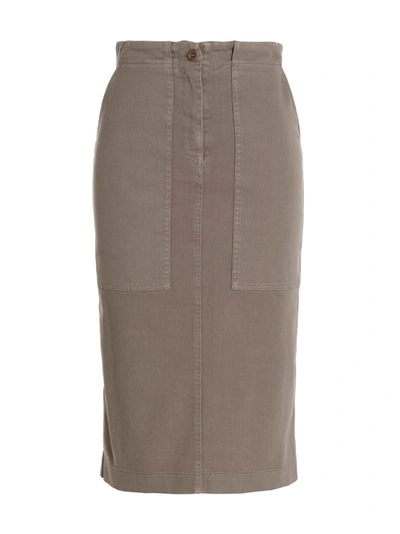 Nude Denim Midi Skirt In Grey