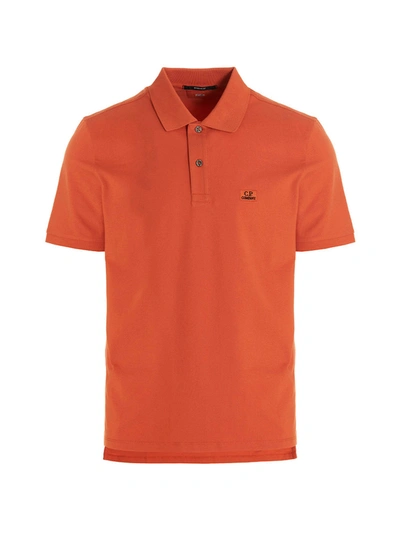 C.p. Company Embroidered Logo Polo Shirt In Orange