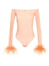 OSEREE FEATHER SHEER MESH BODYSUIT