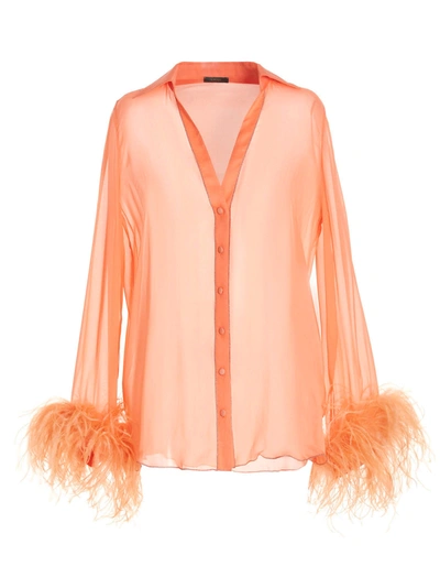 Oseree Feather Silk Blouse In Pink