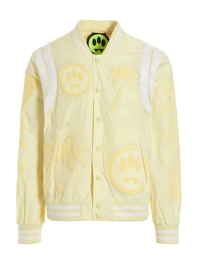 Barrow Flocked Print And Embroidery Bomber Jacket In Bianco
