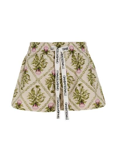 Giambattista Valli Floral-print Logo-drawstring Cotton Shorts In Multicolor