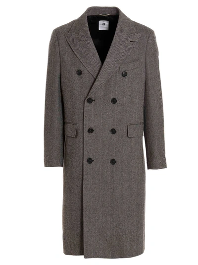 Pt Torino Herringbone Tweed Long Coat In Negro