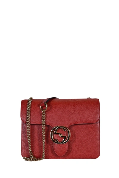 Gucci Interlocking Shoulder Bag Gg Red Leather