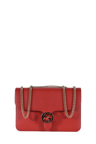 Gucci Interlocking Shoulder Bag Gg Red Leather