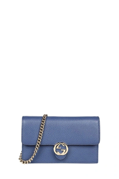 Gucci Interlocking Shoulder Bag Gg Small Blue Leather