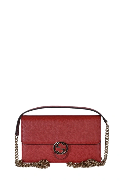 Gucci Interlocking Shoulder Bag Gg Small Red Leather