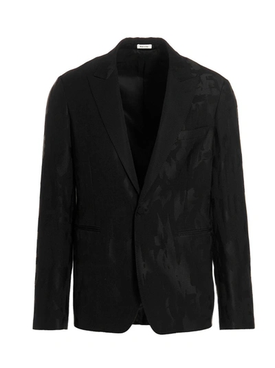 Alexander Mcqueen Jacquard Logo Blazer Jacket In Negro