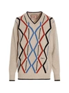 Plan C Geometric Pattern V-neck Knit Sweater