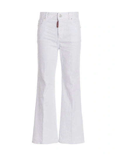 Dsquared2 High Rise Cotton Denim Flared Jeans In White